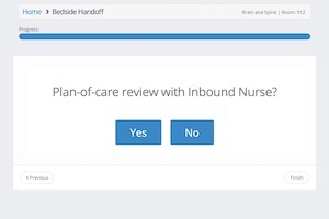 rounding-handoff2 Screenshot showing question about reviewing plan-of-care with inbound nurse from the Palarum Electronic Rounding software