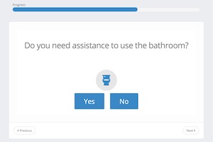 rounding-multi3 Screenshot showing question "Do you need assistance to use the bathroom?" from the Palarum electronic rounding software