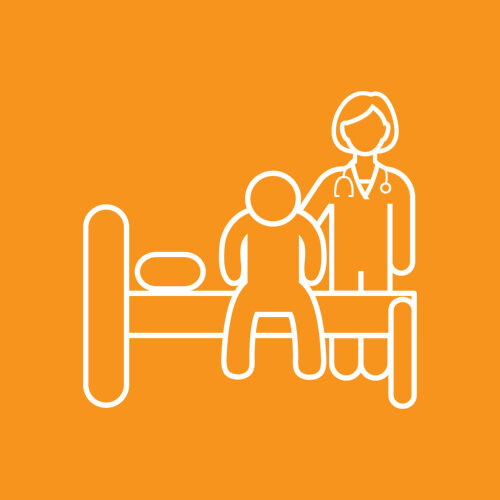 nurse-helping-patient-icon-orange Nurse helping patient icon on orange background